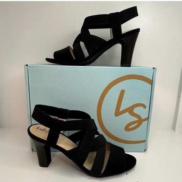 LifeStride Charlotte Black Slingback Block Heel Sandals Size 6.5W - Picture 3 of 13